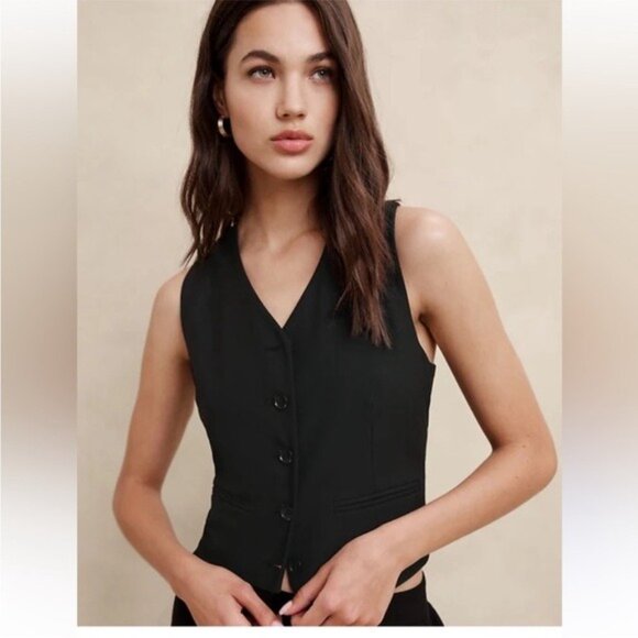 Banana Republic Hayden Black Cropped Vest Tailored Sleeveless Top Size 2 NWT - Picture 3 of 16